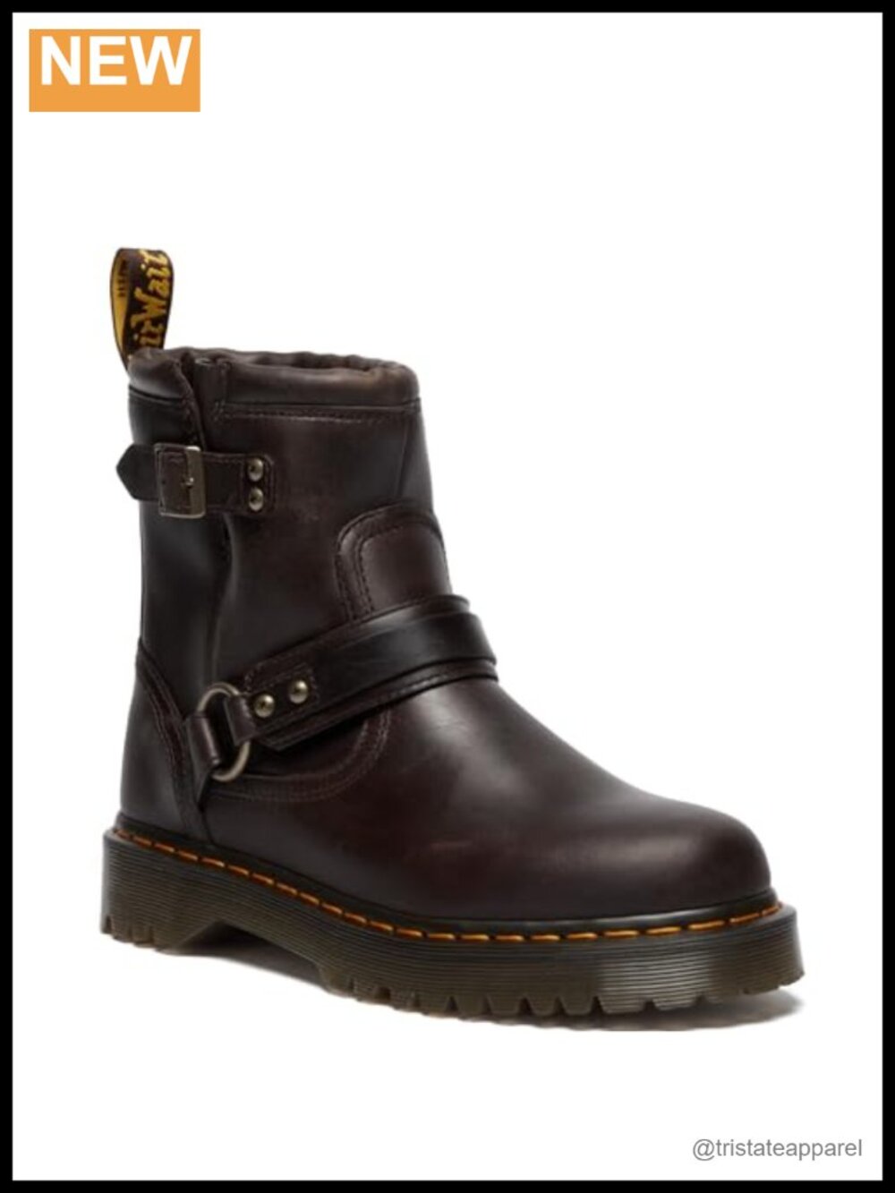 Anistone Harness Motorcycle Boots with Buckle, Crazy Horse Leather, Platform